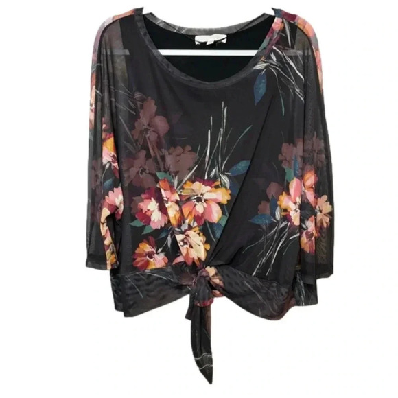 Adyson Parker Floral Long Sleeve Front Tie Top - Picture 1 of 7